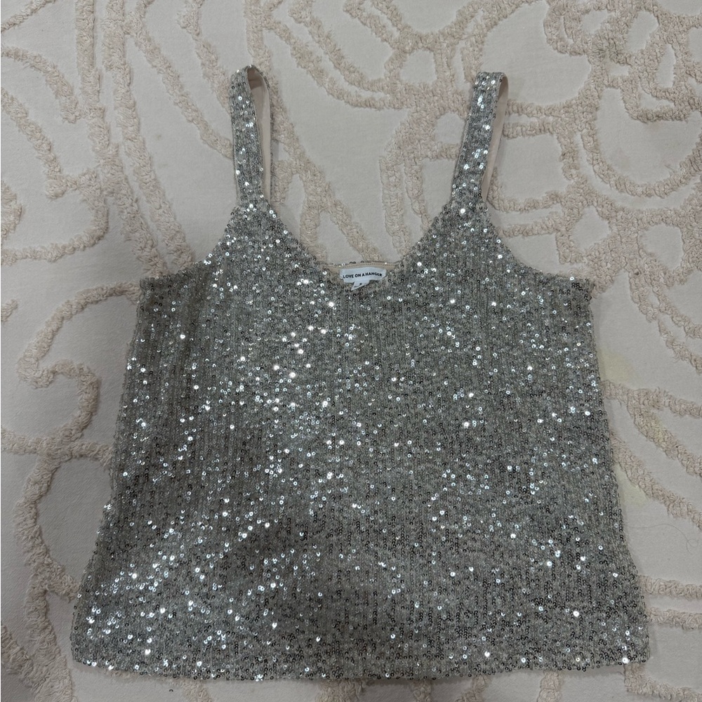 Silver Sequin Women's Top Y2K vintage